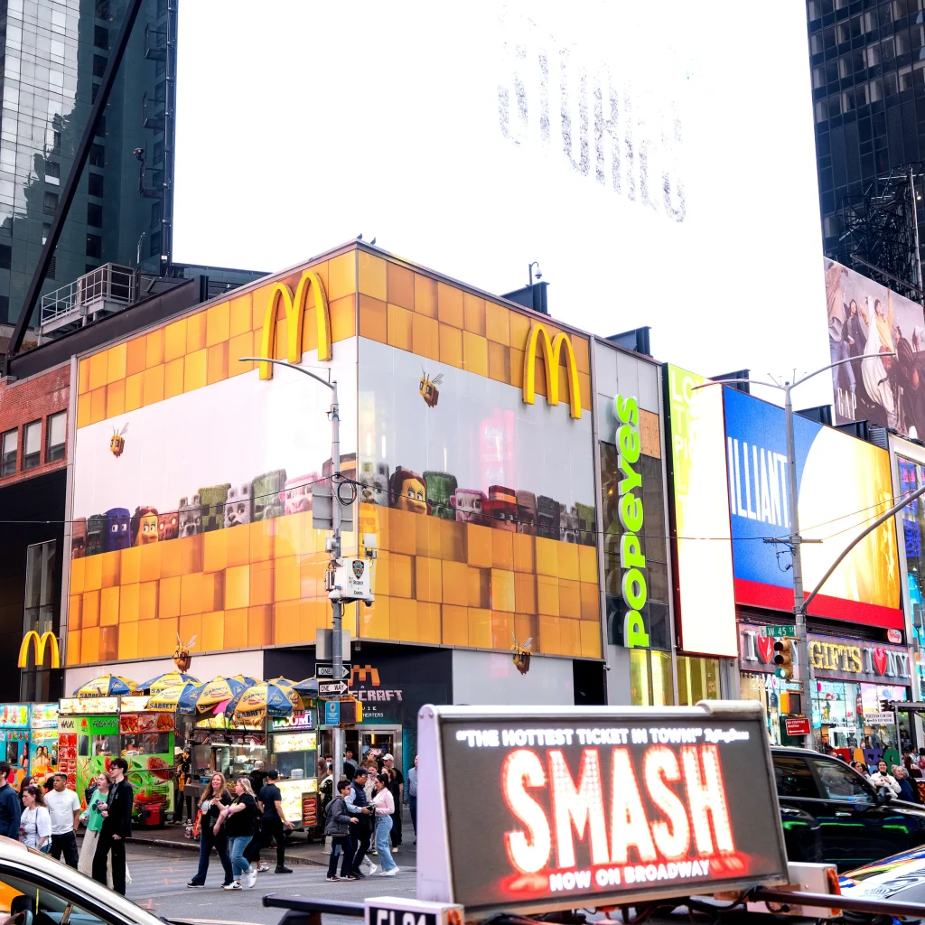 McDonalds x The Minecraft Movie environmental outdoor graphics